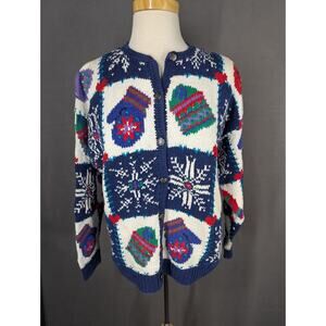 Vtg Signatures Northern Isles Cardigan Christmas Mittens Sweater Granny Sz Lrg